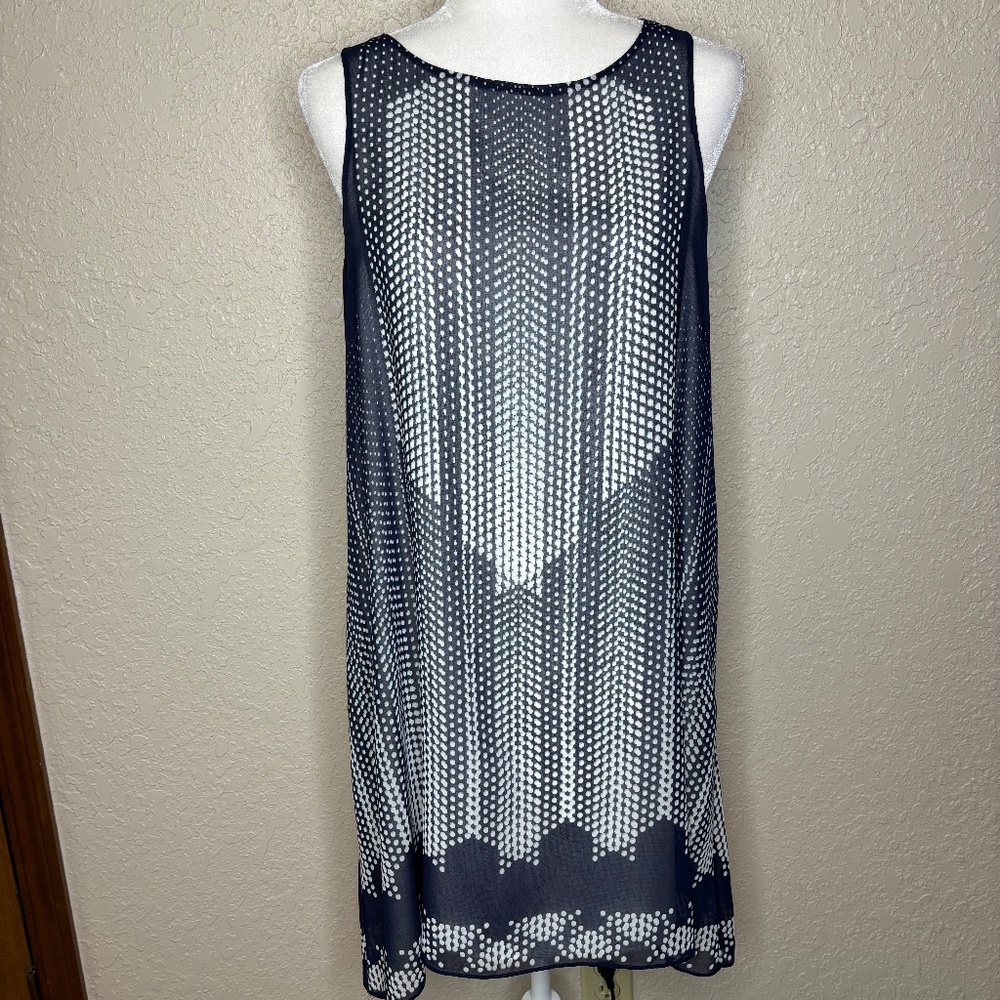 Max Studio Navy Blue White Abstract Geometric Print Dress Women's Size M…